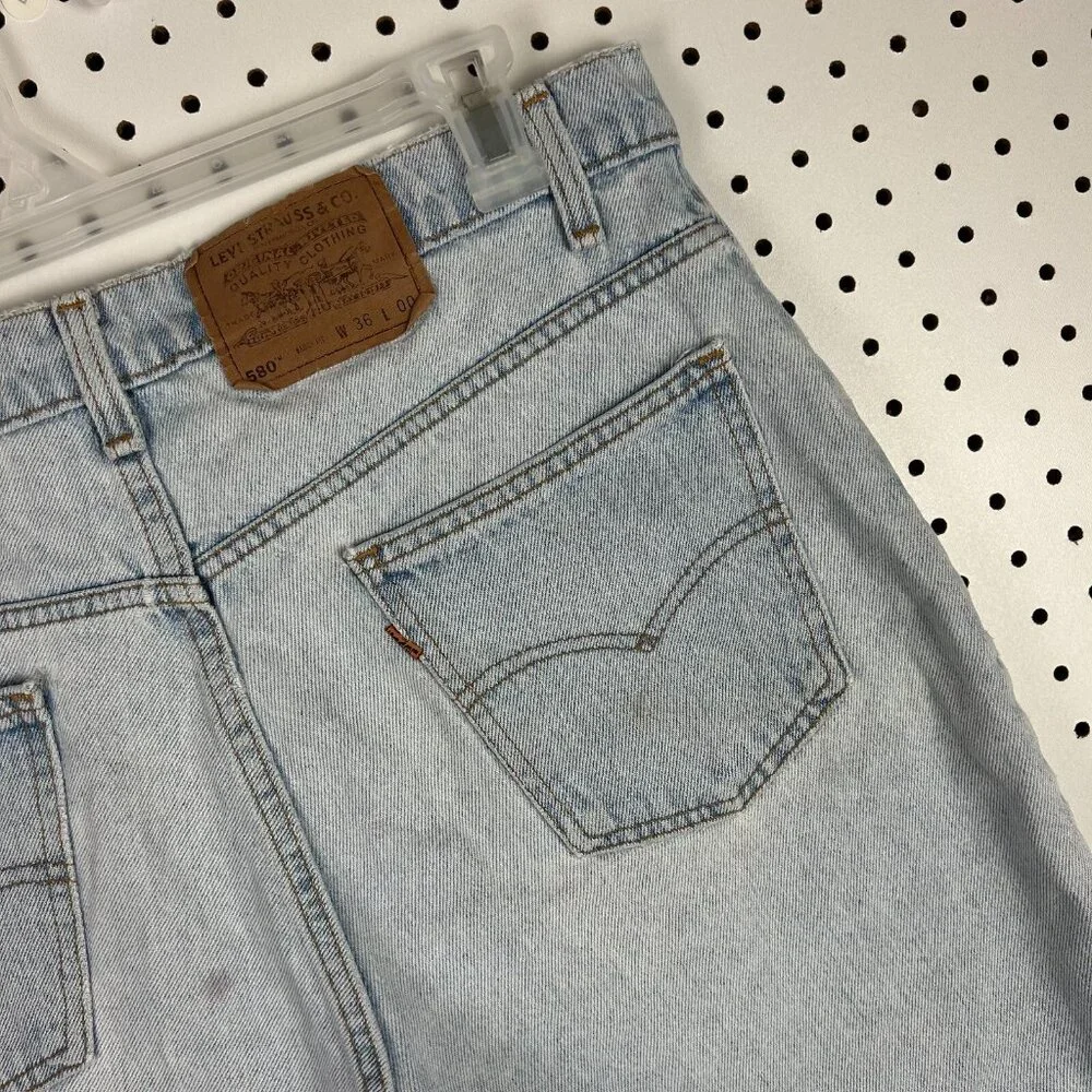 Levi's 580 Vintage Blue Jean Short Jorts 36 Light Wash 90s Orange Tab Distressed